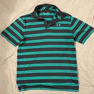 Under Armour Black and Green Polo Shirt Classic Knit Design HeatGear